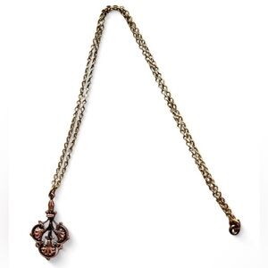Unique Art Nouveau Bronze Pendant Formal Statement Necklace 11”
